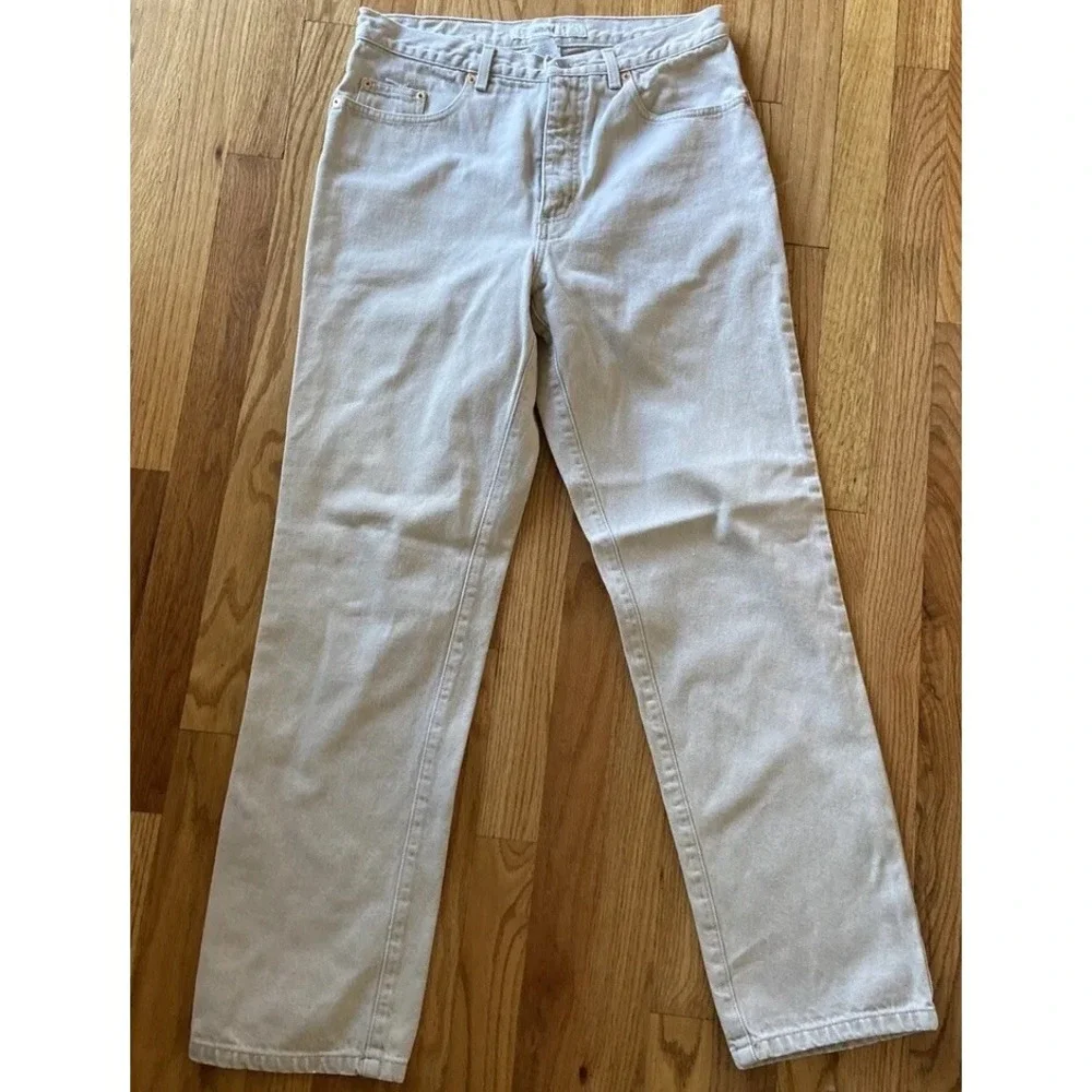 VTG Guess Men's 32 x‎ 28 Triangle Pocket Logo 2 Button Tan Denim Baggy Jeans Y2k